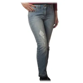 Elisabetta Franchi - Jeans Skinny Slavato - Denim Chiaro - Pantaloni - Made in Italy - Luxury Exclusive Collection