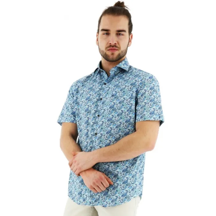 Fellows United Regular Fit Shirt Short Short Maniche Paisley Blue