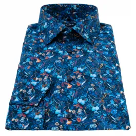 Olympl Luxor Modern Fit Cotton Florel Shirt Fleeve Blue